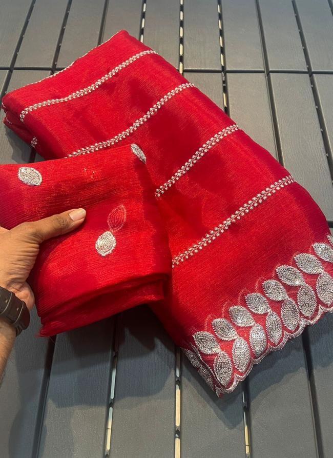 Jimmi Choo Red Festival Wear Sequinned Saree